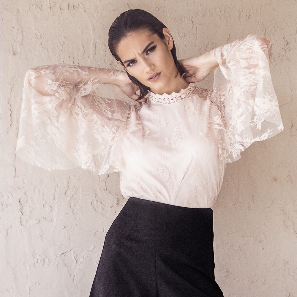 Lace Draped Sleeve Blouse